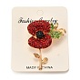 Alloy Brooches, with Rhinestone, Remembrance Poppy Flower Badge