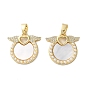 Латунные микро проложить кубического циркония подвески, с ракушкой и жемчужиной из АБС-пластика, плоские круглые с подвесками в виде крыльев, стойки покрытие, прочное покрытие, без кадмия и без свинца