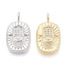 Латунные микро проложить кубического циркония подвески, прямоугольник и рука хамса с талисманами от сглаза