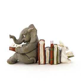 Resin Elephant Rabbit with Book Figurines, for Home Office Desktop Decoration