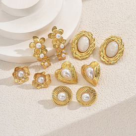 Серьги шпилька нержавеющая сталь, с имитацией жемчуга