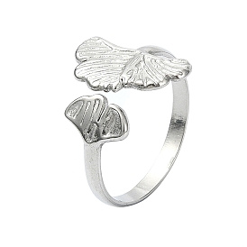 304 Stainless Steel Cuff Rings, Leaf