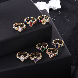 Retro Oil Drop Zircon Ring for Women, Elegant and Cold Style Tail Ring with Rhinestones