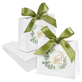 80Stück goldgeprägte Dankes-Geschenktüten aus Papier mit olivgrünem Polyesterband, Schmuckaufbewahrungsbeutel für Süßigkeiten, Rechteck