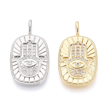 Латунные микро проложить кубического циркония подвески, прямоугольник и рука хамса с талисманами от сглаза