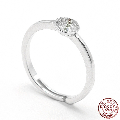 925 Sterling Silver Finger Design Ring Mounts Fittings with Pearl Seat, For Half Drilled Beads, Flat Round