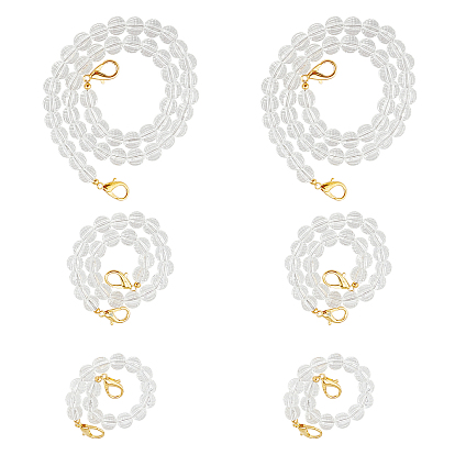 Transparent Acrylic Beads Chains Bag Handles, with Golden Zinc Alloy Lobster Claw Clasps, for Bag Straps Replacement Accessories
