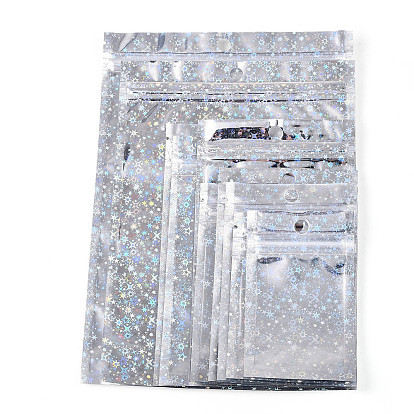 Блестящая голографическая звезда пластиковая упаковка инь-ян пакеты с застежкой-молнией, верхние пакеты с самозапечатыванием, прямоугольные
