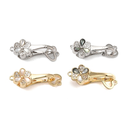 Латунное микропейв, прозрачный кубический цирконий, складные застежки, без кадмия, без никеля и без свинца, с раковиной морского ушка/белой раковиной, цветок