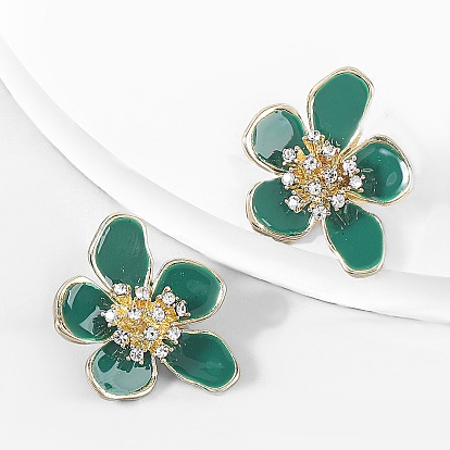 Chic Acrylic Flower Earrings with Alloy Oil Drop and Rhinestone Embellishment
