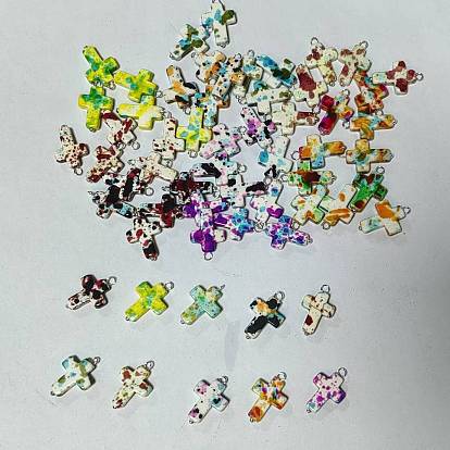 60Pcs 10 Colors Spray Painted Dyed Synthetic Turquoise Pendants, Cross Charms, with Brass Findings, Silver Color Plated