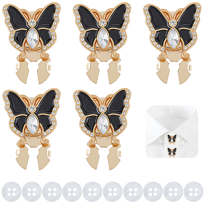 Запонки из сплава, эмали и стразов, бабочка, с пластиковыми пуговицами с 4-отверстием