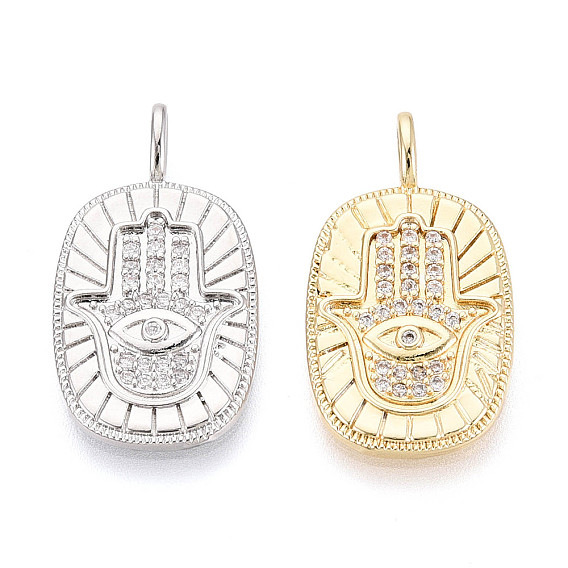 Латунные микро проложить кубического циркония подвески, прямоугольник и рука хамса с талисманами от сглаза