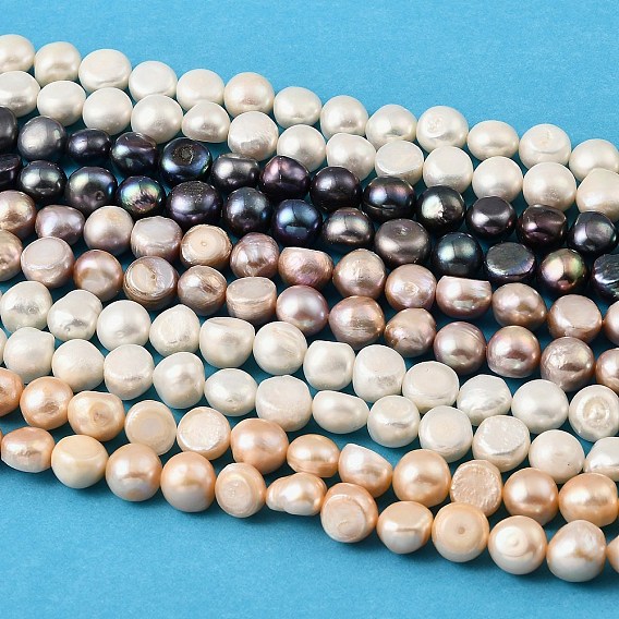 Нити из натурального культивированного пресноводного жемчуга, двух сторон полированной