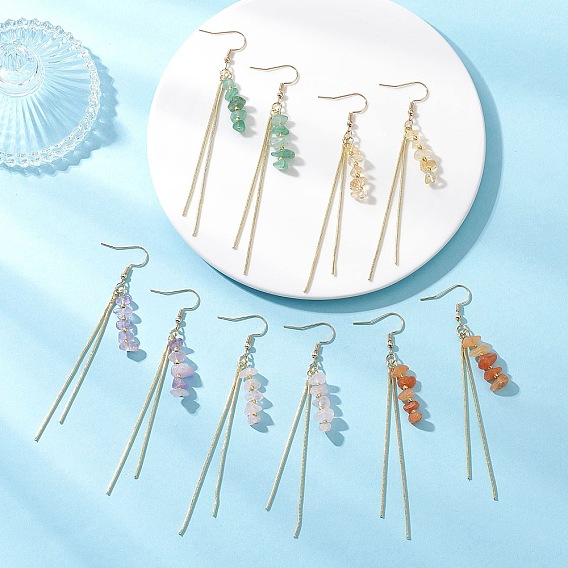 Драгоценный камень болтаются серьги, с латунной цепочкой и 316 французскими крючками для сережек из хирургической нержавеющей стали, чип