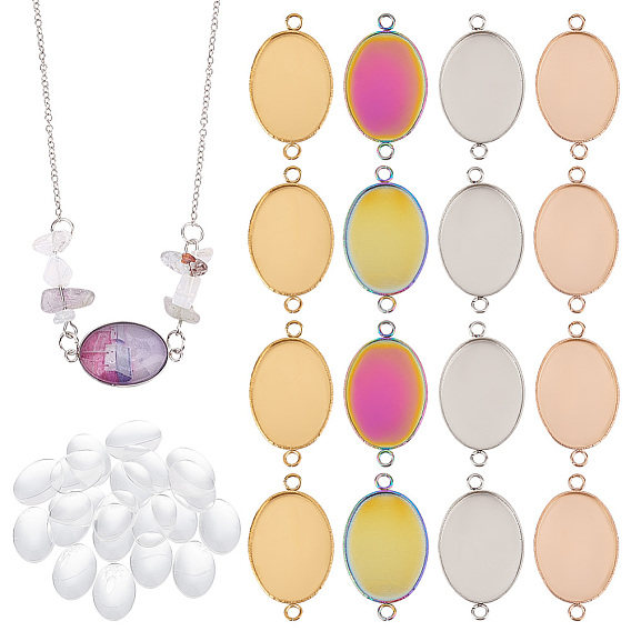 Набор для самостоятельного изготовления овальных звеньев, в том числе 304 настройки разъема кабошон из нержавеющей стали, Кабошоны из стекла