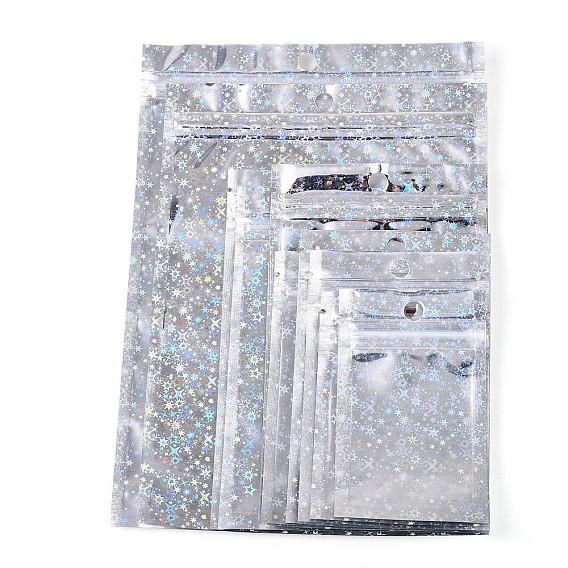 Блестящая голографическая звезда пластиковая упаковка инь-ян пакеты с застежкой-молнией, верхние пакеты с самозапечатыванием, прямоугольные