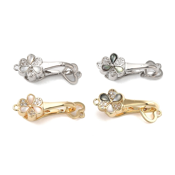 Латунное микропейв, прозрачный кубический цирконий, складные застежки, без кадмия, без никеля и без свинца, с раковиной морского ушка/белой раковиной, цветок