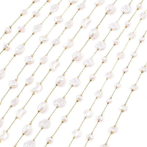 Ионное покрытие (ip) 304 цепи для канцелярских скрепок из нержавеющей стали, пайки, с abs имитационными жемчужными бусинами 