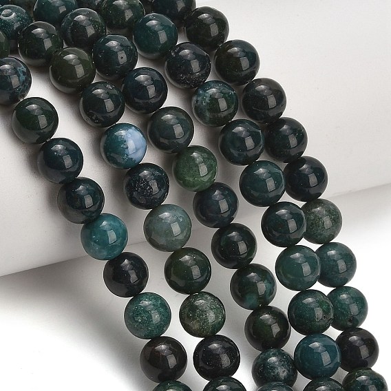 Natural Moss Agate Beads Strands, Smooth Round