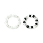 2Pcs 2 Color Acrylic & Glass Seed Beaded Stretch Rings Set for Women