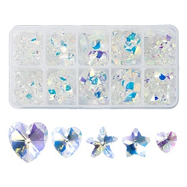 162Pcs 5 Style Electroplate Glass Pendants, Faceted, Heart & Star