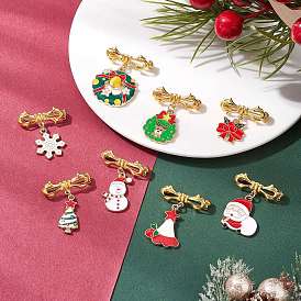 8 шт. рождественские броши-подвески из сплава с эмалью, с бантом из латуни, брошь на задней планке, булавки с петлями