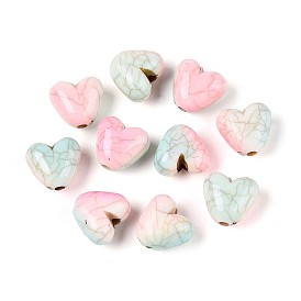 Хрустящие непрозрачные акриловые бусины, имитация бирюзовый, сердце, два тона