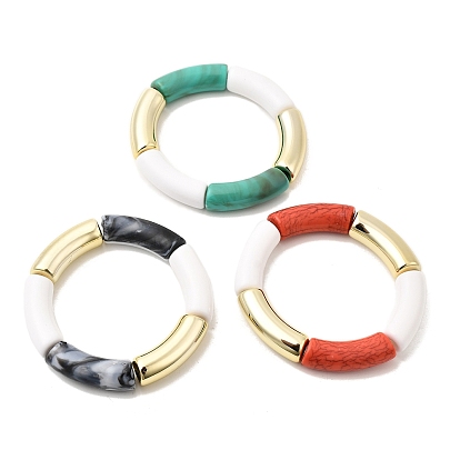 Набор непрозрачных цветных массивных изогнутых трубчатых бусин, эластичных браслетов, браслеты из акриловых и ccb пластиковых бусин для женщин