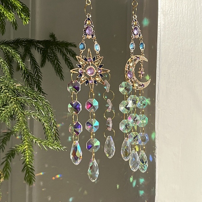 Стеклянные ловцы солнца, Металлические подвесные украшения с изображением солнца/луны для домашнего подвесного декора