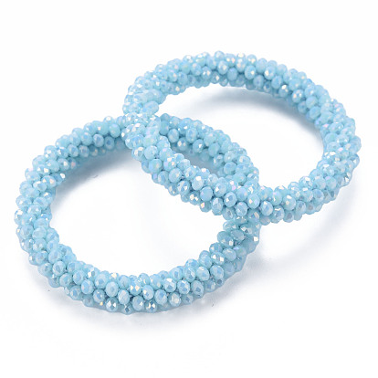 AB Color Plated Faceted Opaque Glass Beads Stretch Bracelets, Womens Fashion Handmade Jewelry