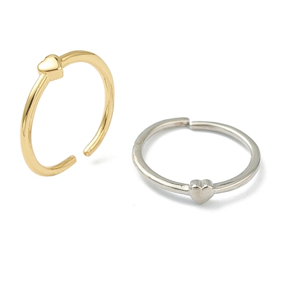Brass Cuff Rings, Open Rings, Long-Lasting Plated, Heart