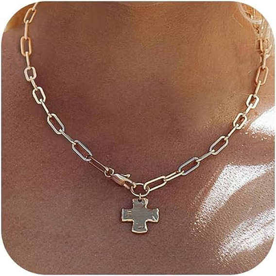 Цепочки-скрепки с подвеской в виде креста из латуни для женщин и мужчин