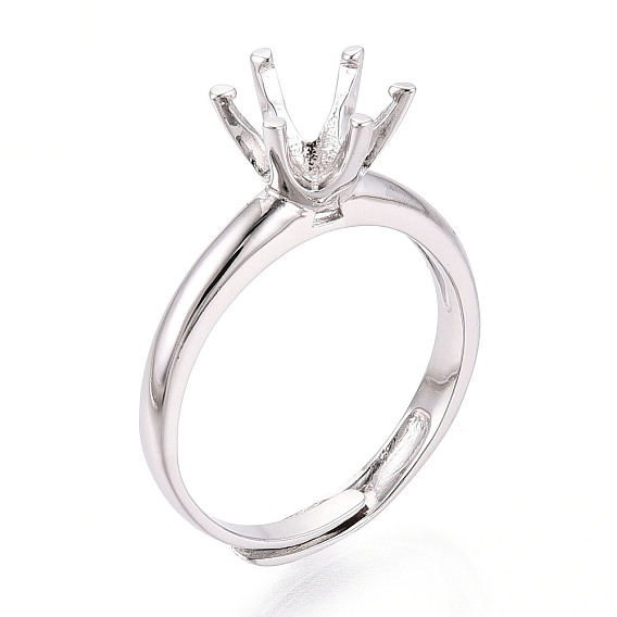 Позолоченное родием 925 помолвочное кольцо-солитер из стерлингового серебра, регулируемые настройки зубчатого кольца