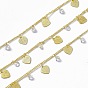 Handmade Brass Figaro Chains, with Heart & Clear Cubic Zirconia Diamond Charms, Soldered, with Spool