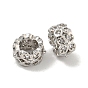 Rack Plating Brass Micro Pave Clear Cubic Zirconia European Beads, Large Hole Beads, Long-Lasting Plated, Lead Free & Cadmium Free, Rondelle with Flower