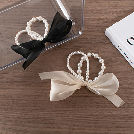 Chic Double-layer Pearl Hairband with Shimmering Butterfly Bow for Women