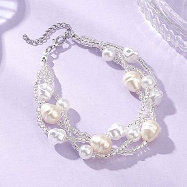 Круглые пластиковые браслеты из нескольких нитей бусин с имитацией жемчуга для женщин