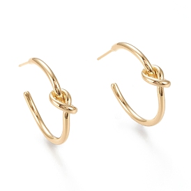 Brass Half Hoop Earrings, Stud Earring, Long-Lasting Plated, Ring with Knot