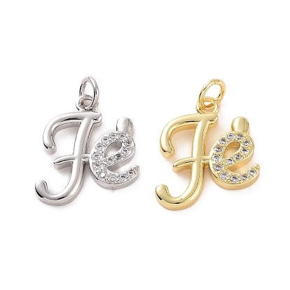 Rack Plating Brass Micro Pave Cubic Zirconia Pendants, with Jump Ring, Long-Lasting Plated, Cadmium Free & Lead Free, Word Fe Charm