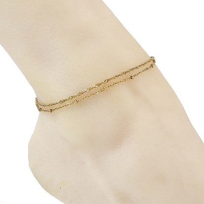 304 Stainless Steel Singapore & Satellite Chain Double Layers Anklets for Women