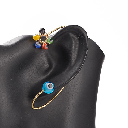 Lampwork Evil Eye Braided Cuff Earrings, Gold Platd Brass Wire Wrap Climber Wrap Around Earrings for Non Piercing