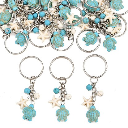 20Llaveros con colgante de turquesa sintética de tortuga y estrella de mar, con anillo de hierro