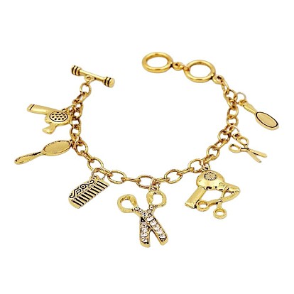 Vintage Alloy Hairdresser Tool Multi Charm Bracelets, with OT Clasps