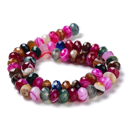 Natural Banded Agate/Striped Agate Beads Strands, Dyed & Heated, Faceted Rondelle
