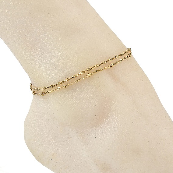 304 Stainless Steel Singapore & Satellite Chain Double Layers Anklets for Women