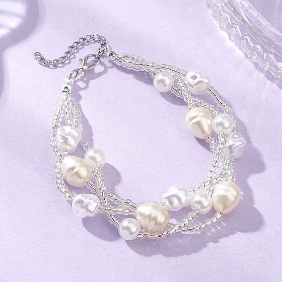 Круглые пластиковые браслеты из нескольких нитей бусин с имитацией жемчуга для женщин