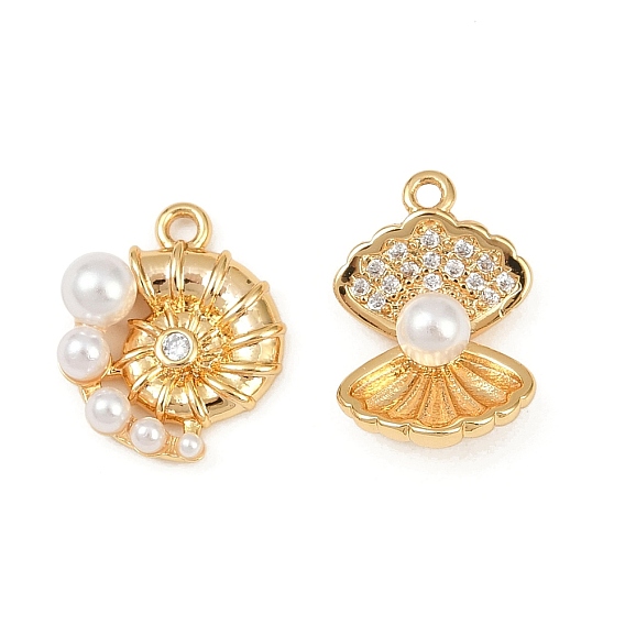 Латунные микро проложить кубического циркония подвески, подвески в форме ракушек, с искусственными жемчужинами и петлями из АБС, долговечный, без никеля 