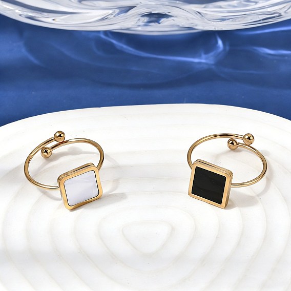 304 открытые кольца-манжеты из нержавеющей стали для женщин, с акриловым площади, золотые