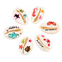 60Pcs 6 Style Printed Natural Cowrie Shell Beads, No Hole, Mixed Pattern